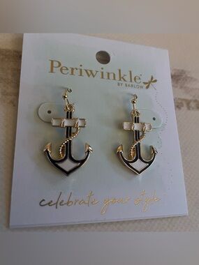 Periwinkle by Barlow Nautical Anchor Earrings Navy and White